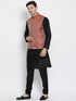 VM BY VASTRAMAY Men's Maroon Silk Blend Jacket With Kurta Pyjama Set
